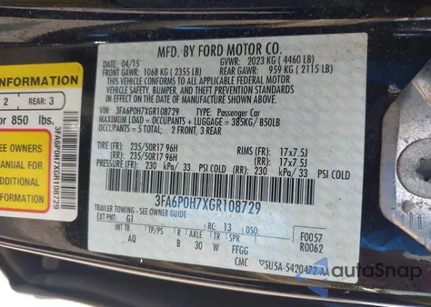 2016 Ford Fusion Se z USA, uszkodzony, nr VIN 3FA6P0H7XGR108729